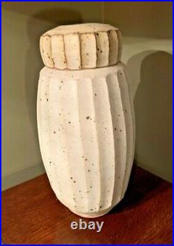 Warren Mackenzie Fluted Cut Oatmeal Glazed Lidded Vase 13.5 High
