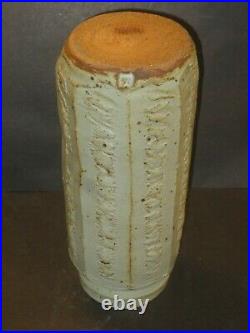 Warren Mackenzie Lg Faceted Pottery Vase W Textured Surface Decoration, Stamped