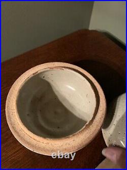 Warren Mackenzie Lidded Bowl 4.5 Wide X 4.5 High Oatmeal Shino Glaze Mingei