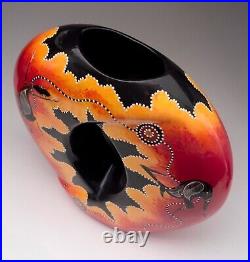 Waterhole Dreaming Aboriginal Hand Painted Vase Signed Art Pottery QLD Australia