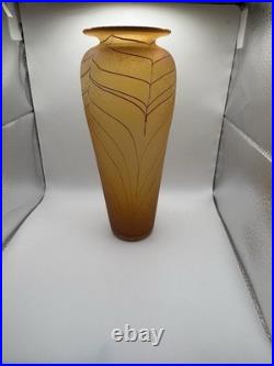 Will Shakspeare British Art Glass Vase with orange and blue/purple trails signe