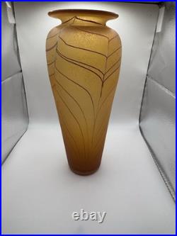 Will Shakspeare British Art Glass Vase with orange and blue/purple trails signe