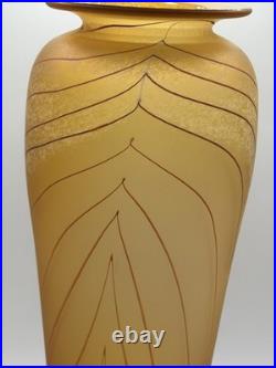 Will Shakspeare British Art Glass Vase with orange and blue/purple trails signe