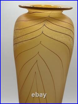 Will Shakspeare British Art Glass Vase with orange and blue/purple trails signe