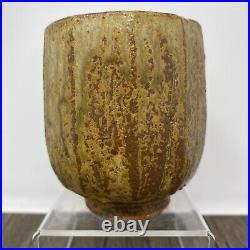 William'Bill' Marshall stoneware Faceted Yunomi For Leach Umber glaze #1224