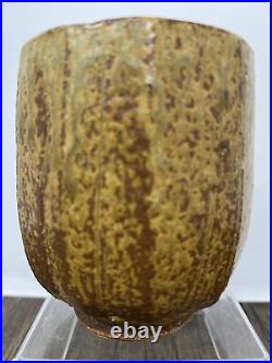 William'Bill' Marshall stoneware Faceted Yunomi For Leach Umber glaze #1224