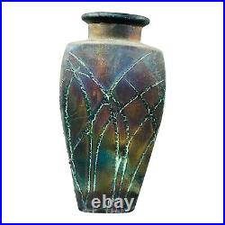 William K Turner RAKU Studio Pottery SIGNED VASE Oriental Tall Grass Iridescent