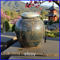 Winchcombe Studio Pottery Stoneware Jar with Cover Tenmoku and Naku Glaze h24cm