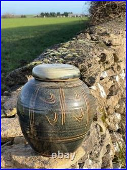 Winchcombe Studio Pottery Stoneware Jar with Cover Tenmoku and Naku Glaze h24cm