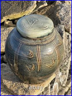 Winchcombe Studio Pottery Stoneware Jar with Cover Tenmoku and Naku Glaze h24cm