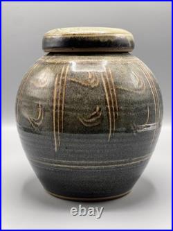 Winchcombe Studio Pottery Stoneware Jar with Cover Tenmoku and Naku Glaze h24cm