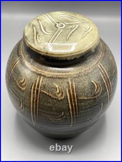 Winchcombe Studio Pottery Stoneware Jar with Cover Tenmoku and Naku Glaze h24cm