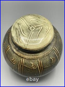 Winchcombe Studio Pottery Stoneware Jar with Cover Tenmoku and Naku Glaze h24cm