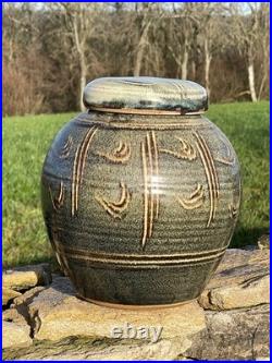 Winchcombe Studio Pottery Stoneware Jar with Cover Tenmoku and Naku Glaze h24cm