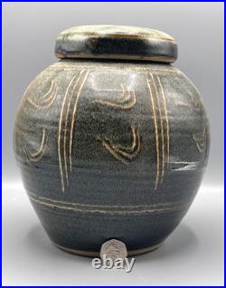 Winchcombe Studio Pottery Stoneware Jar with Cover Tenmoku and Naku Glaze h24cm