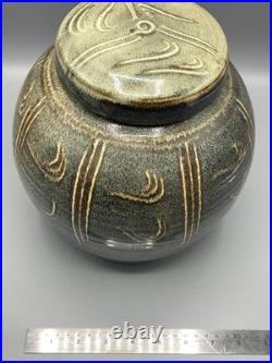 Winchcombe Studio Pottery Stoneware Jar with Cover Tenmoku and Naku Glaze h24cm