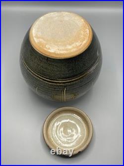 Winchcombe Studio Pottery Stoneware Jar with Cover Tenmoku and Naku Glaze h24cm