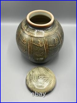 Winchcombe Studio Pottery Stoneware Jar with Cover Tenmoku and Naku Glaze h24cm