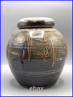 Winchcombe Studio Pottery Stoneware Jar with Cover Tenmoku and Naku Glaze h24cm