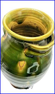 Wonderful Large Handcrafted Green/Yellow Studio Pottery Vase Deco Northern Irish