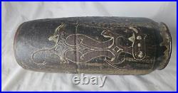 Wonderful unusual large studio art pottery vase with charming incised figures