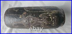 Wonderful unusual large studio art pottery vase with charming incised figures
