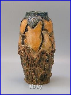 Wood Bark vase studio pottery mid-20th century