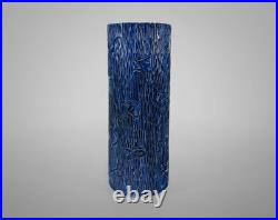 XL Blue Carved Fish Studio Pottery Vase by Hanen Ben Salah Signed