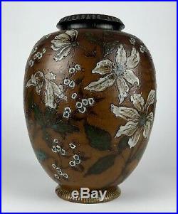 -martin Brothers- Signed 1889 Studio Pottery Grotesque Brown Flower Ovoid Vase